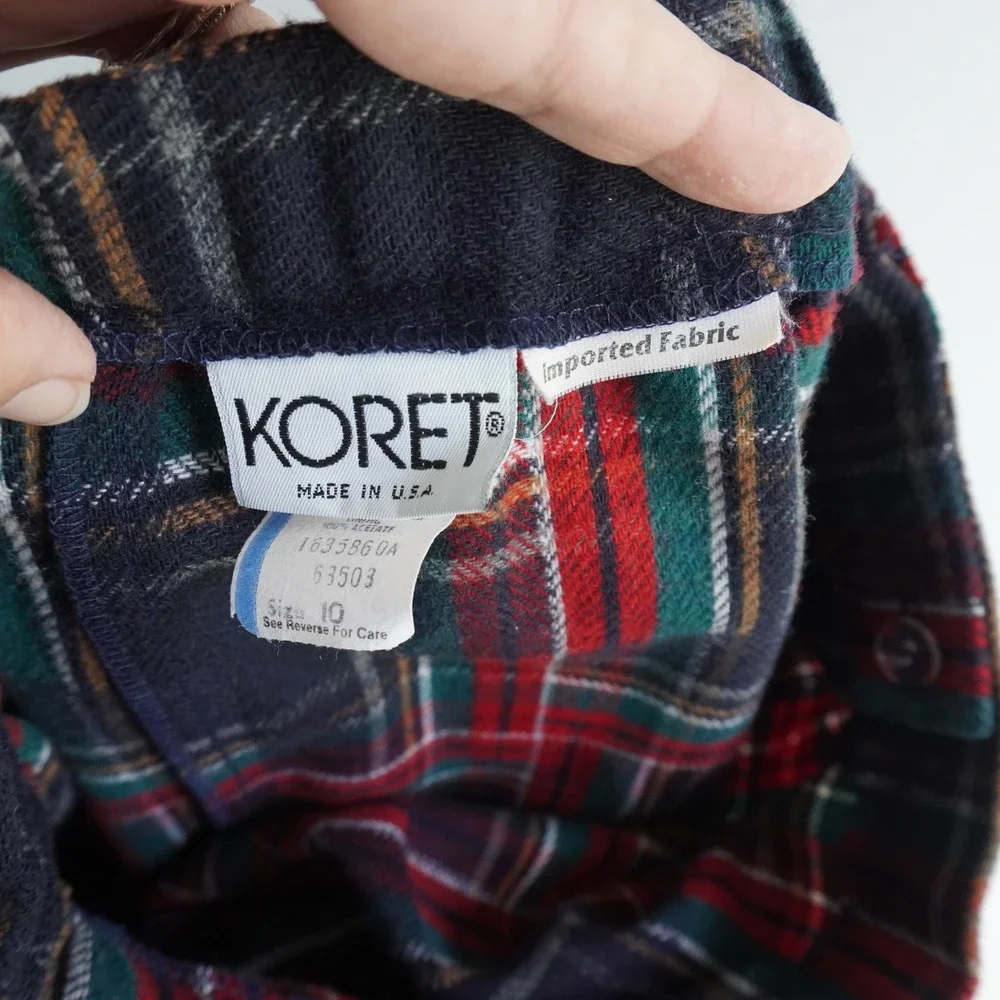 Vtg Koret Plaid‎ Midi Skirt Navy Red Green Wool Blend Pleated A-Line XS Academia